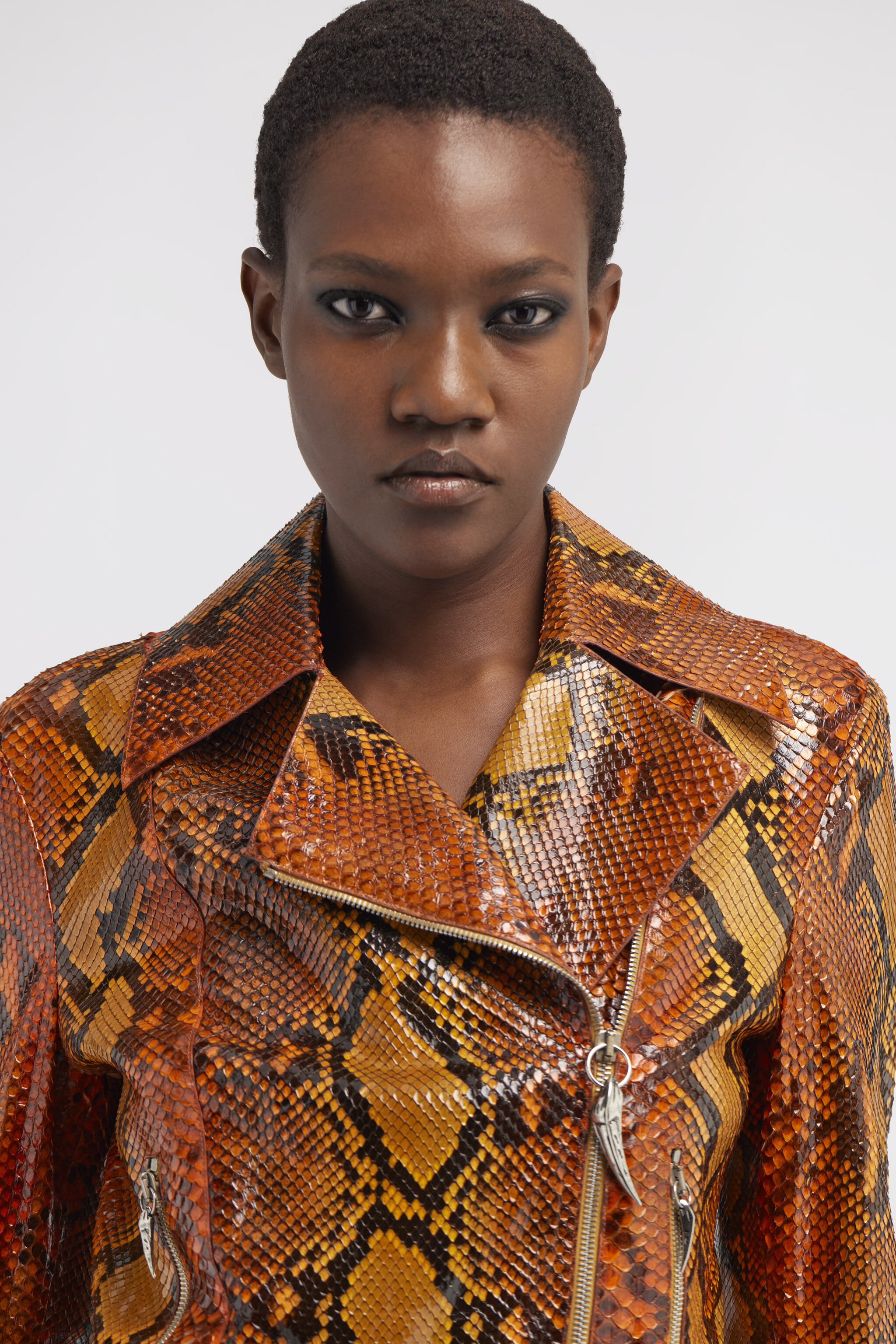 Snake leather jacket in Orange for Women | Roberto Cavalli®