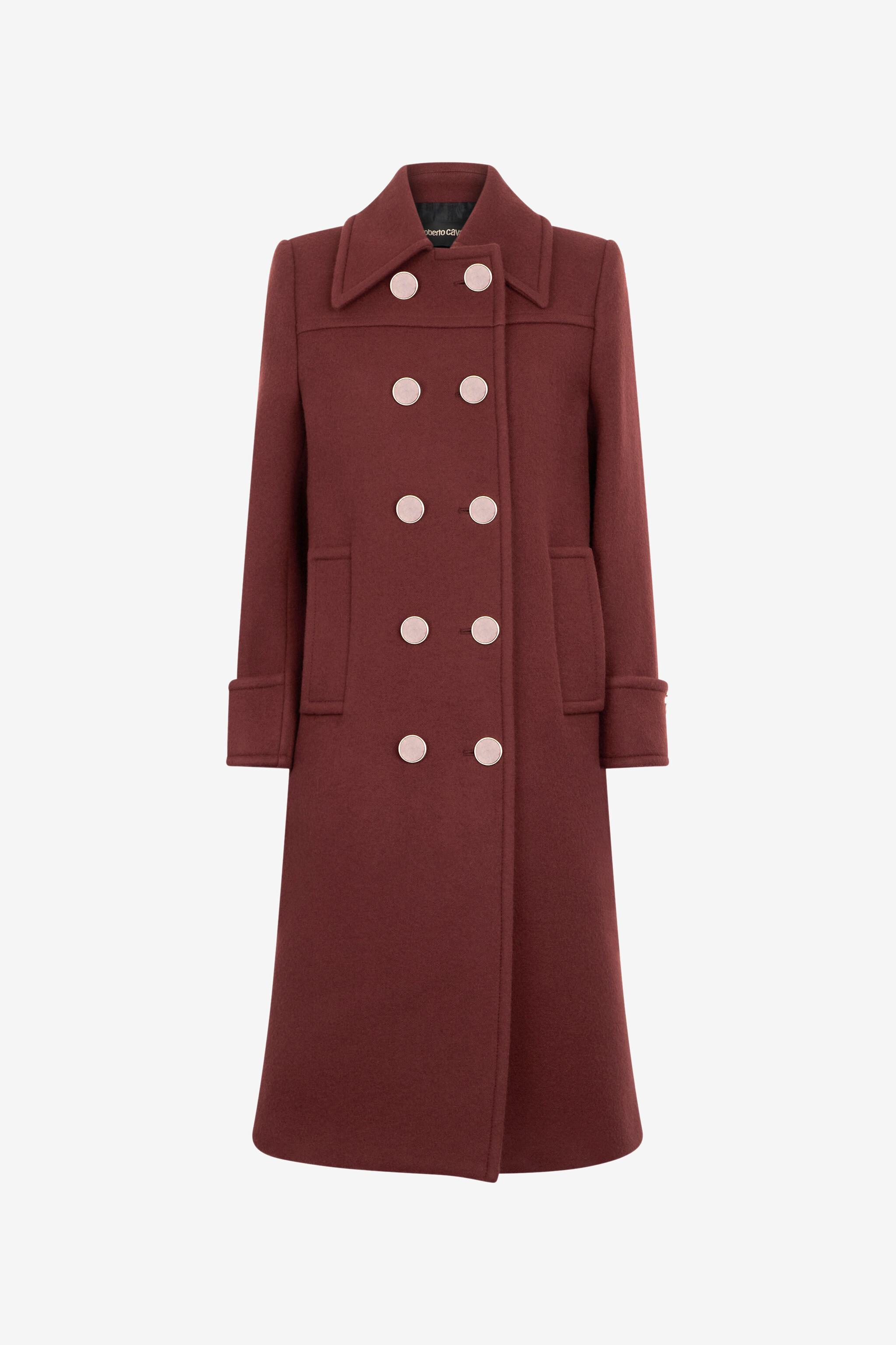 Double-Breasted Wool Coat in Purple for Women | Roberto Cavalli®