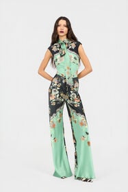 RC Pantalones De Seda Con Estampado Kimono GREEN/BLACK XQT201-RYT25