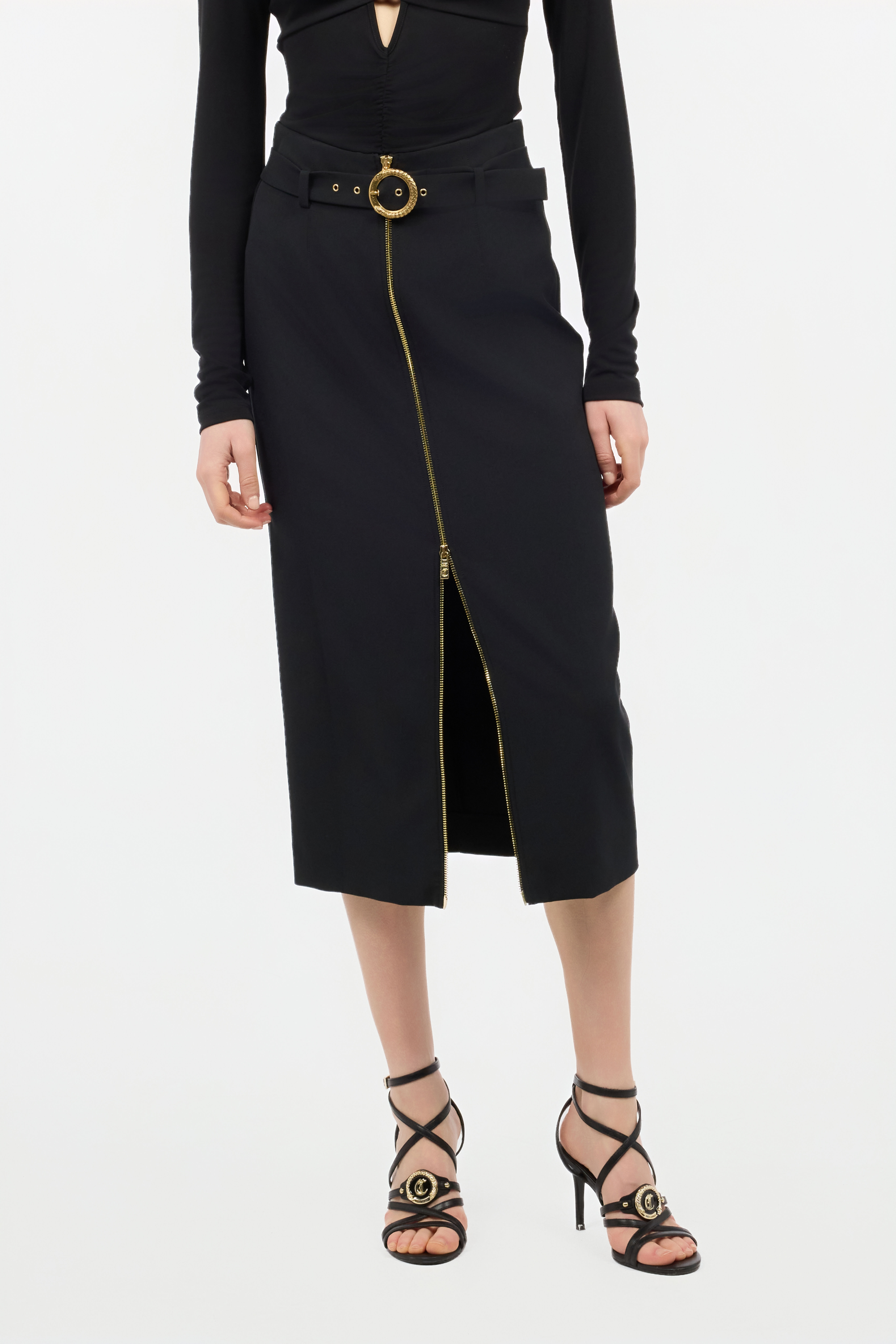 JC Midi Skirt With Branded Buckle JC Midi Skirt With Branded Buckle Black UFT108-UF159