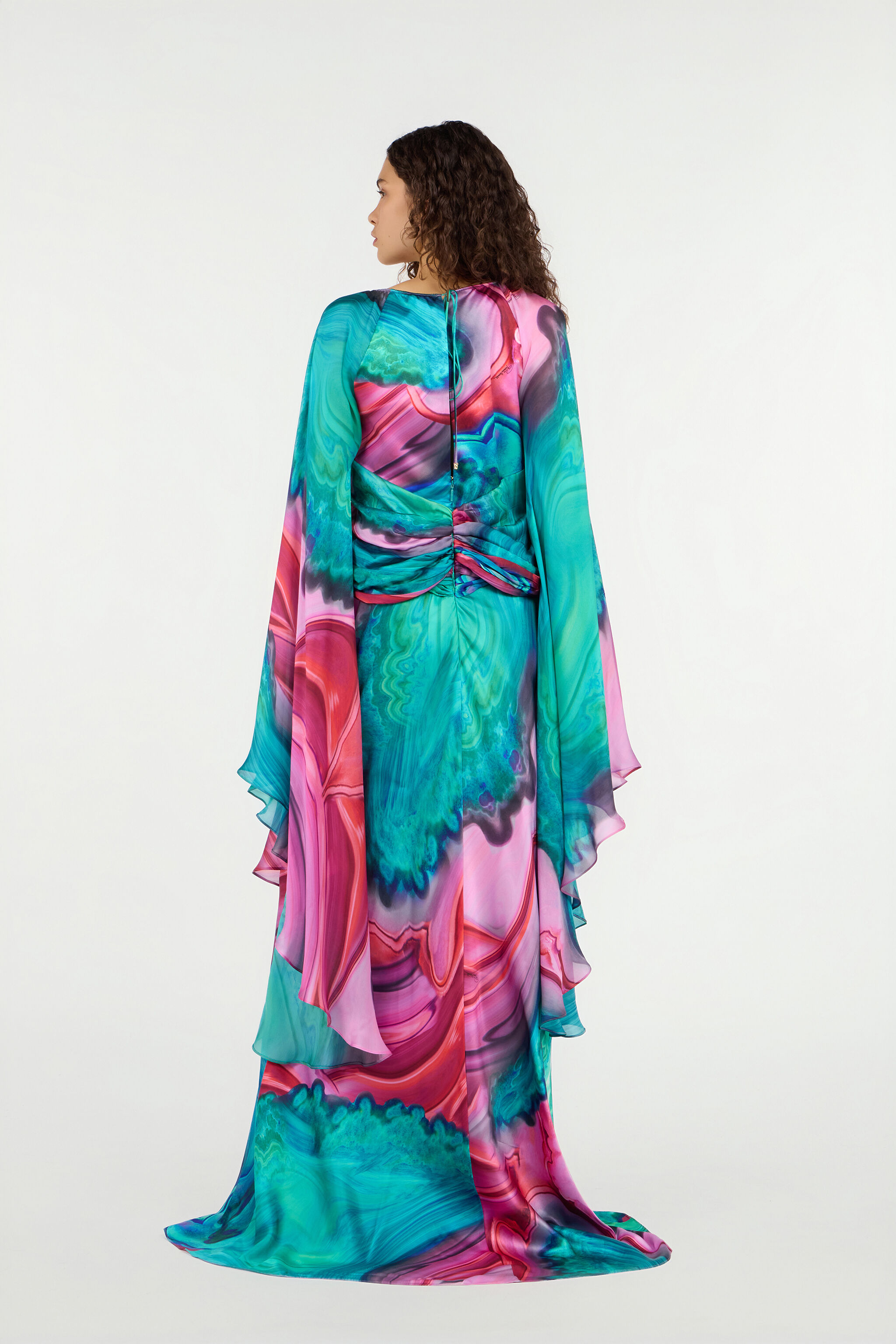 RC Long silk dress with cut-out and multicolor marble print RC Long silk dress with cut-out and multicolor marble print VERDE/ROSA VWT193-TYR79