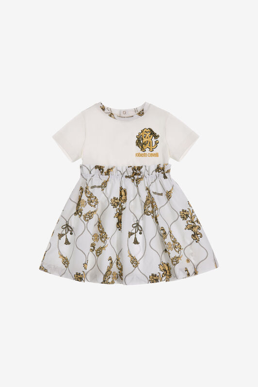 JU Dress With Arabesque Print And RC Monogram Embroidery JU Dress With Arabesque Print And RC Monogram Embroidery Milky white SJT107-JD001
