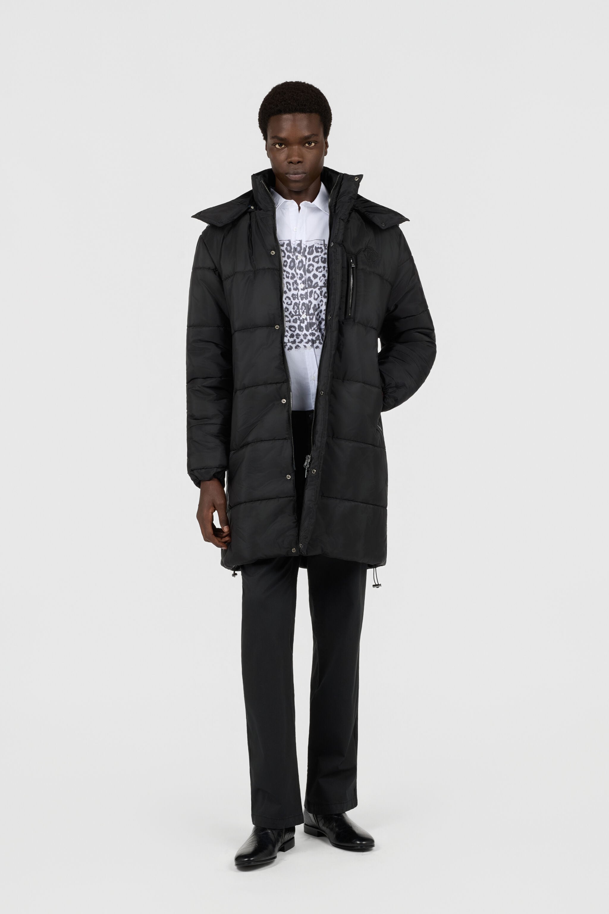 RC Schwarze Jacke, langer Steppmantel mit Kapuze RC Schwarze Jacke, langer Steppmantel mit Kapuze BLACK/ANTHRACITE TOT40F-5LE01