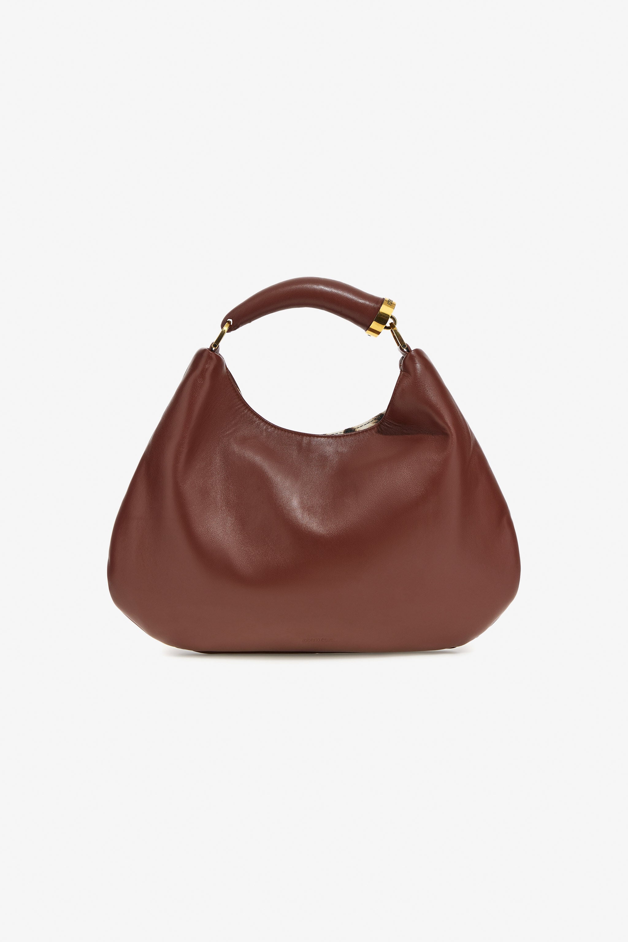 RC Leather Hobo Bag with Fang Handle Brown TKB009-PZM78