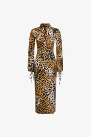 RC Leopard Print Midi Dress Light Brown TKT124-FQG34