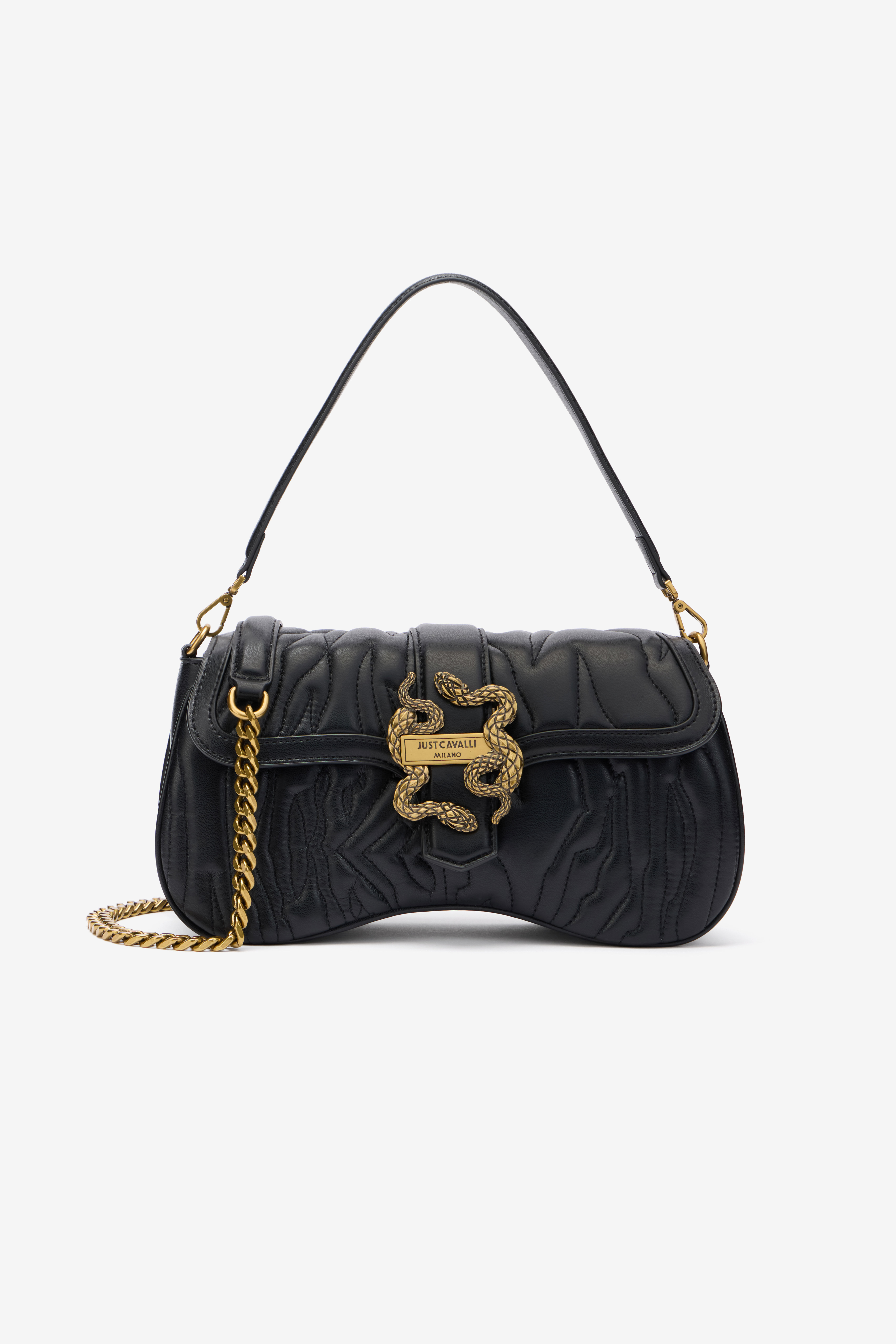 JC Black Quilted Shoulder Bag with Snake Buckle BLACK UFB028-UF397