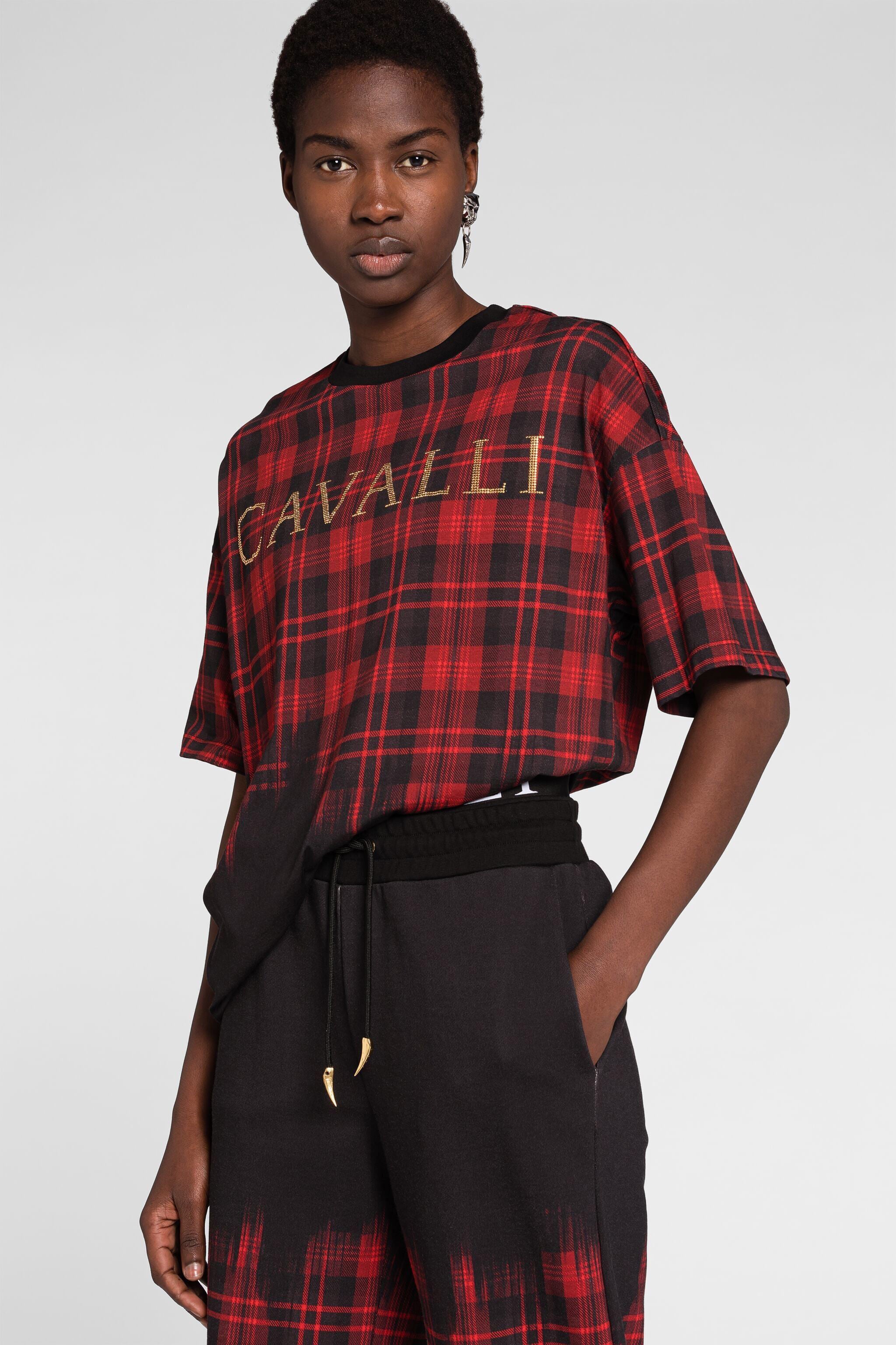RC T-Shirt aus Baumwolle mit Tartan-Print RC T-Shirt aus Baumwolle mit Tartan-Print Schwarz/Rot PKT62G-JPE62