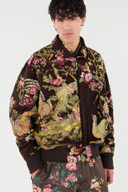 RC Bomber Jacket With Oriental Bird Print Brown VRT462-FY103