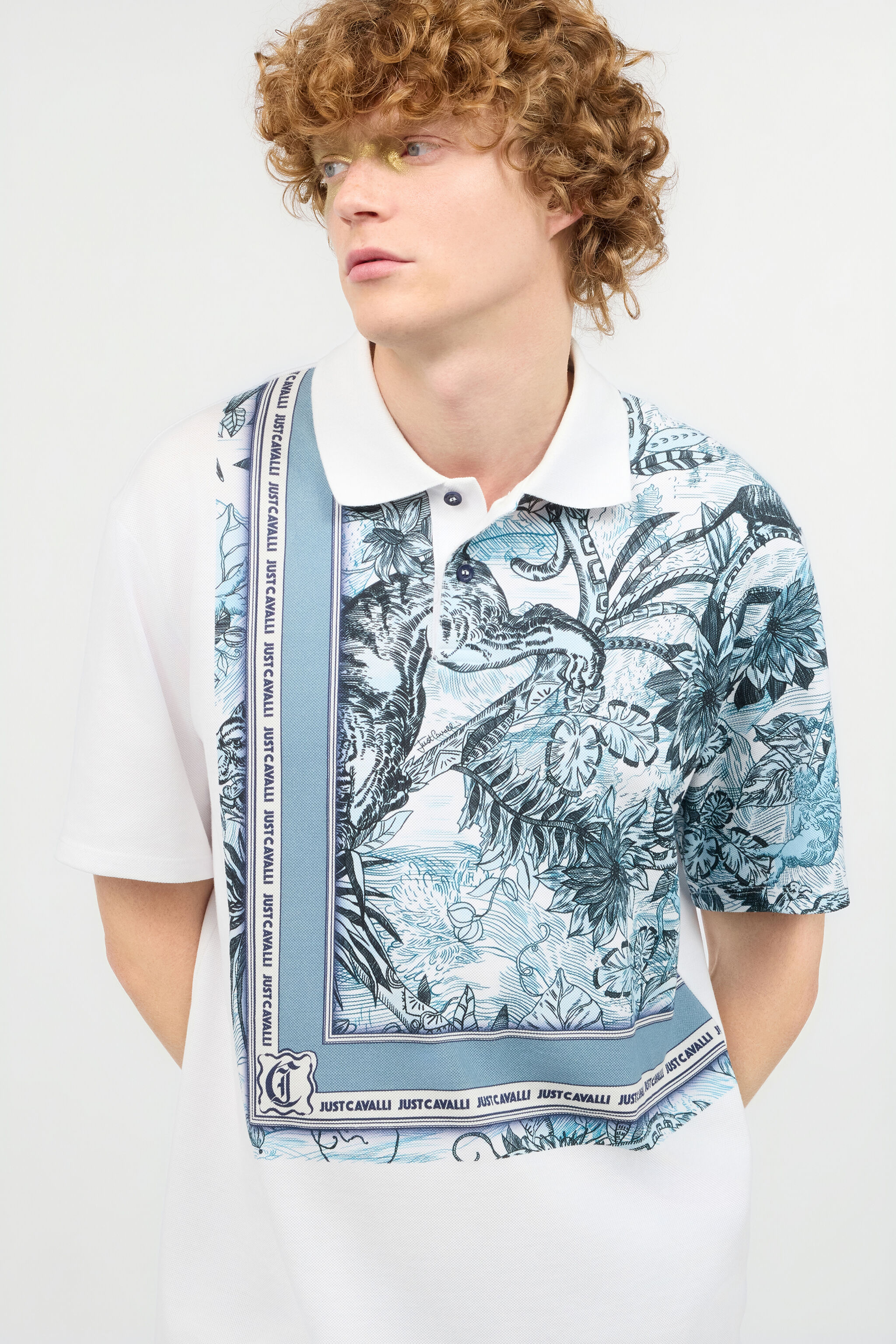 JC Polo Shirt With Jungle Print And Lettering JC Polo Shirt With Jungle Print And Lettering Light blue UFT018-UF038