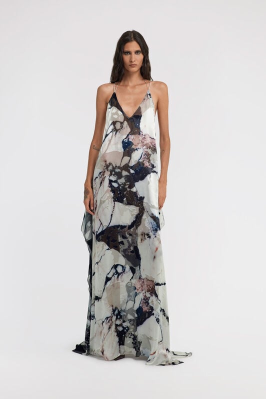 RC Marble print long Dress RC Marble print long Dress Schwarz/Weiß TWT124-HEN18
