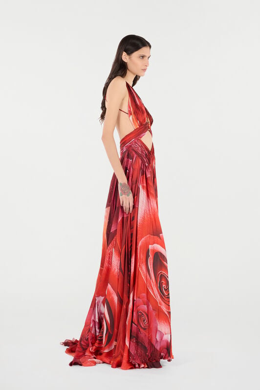 RC Langes Kleid Mit Print Rose Und Cut-Out RC Langes Kleid Mit Print Rose Und Cut-Out Rot UKT158-CTN48