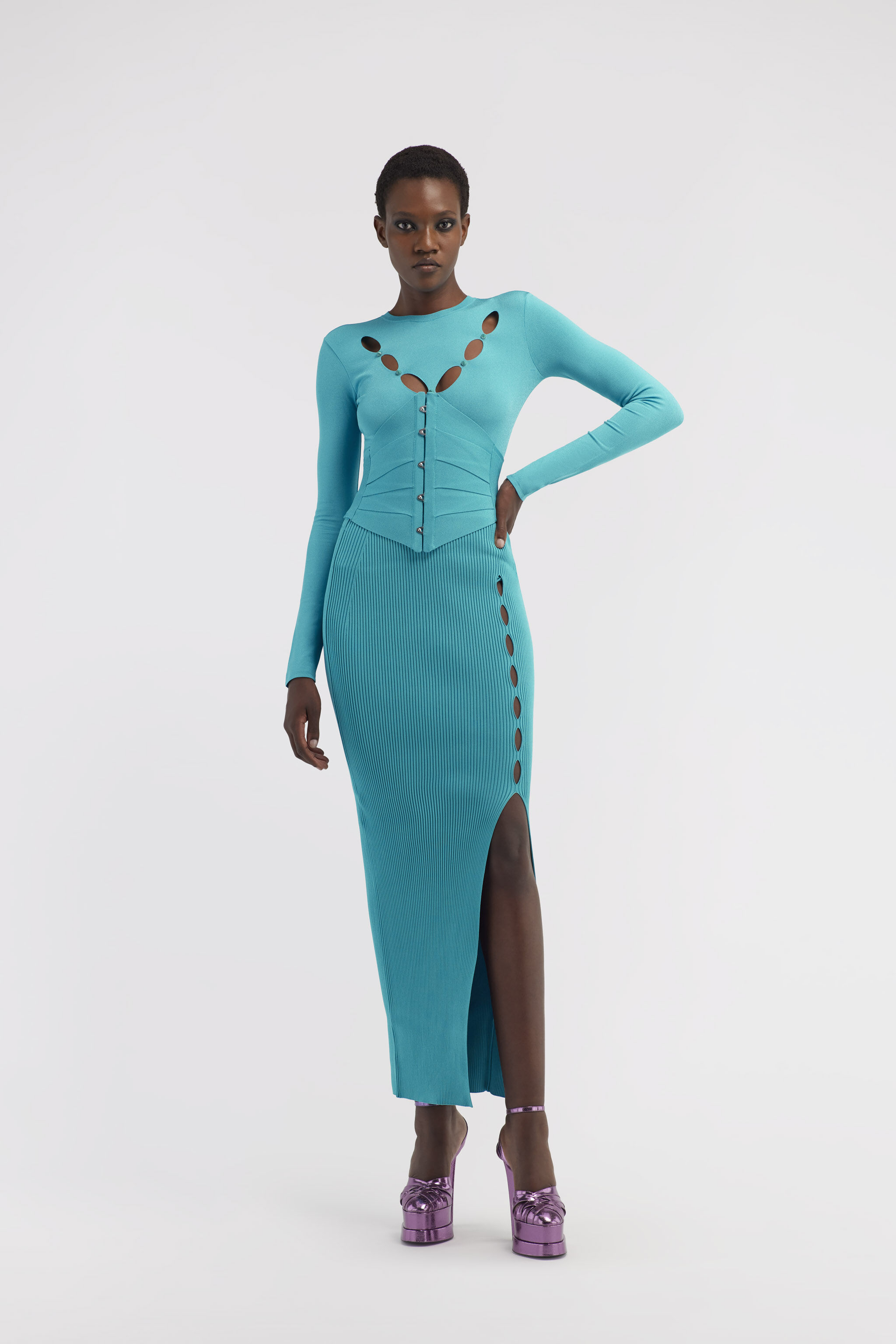 Corset with hooks in Light blue for Women | Roberto Cavalli®