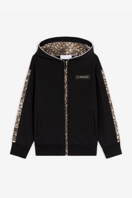 JU Baumwoll-Hoodie mit Falken-Print JU Baumwoll-Hoodie mit Falken-Print Schwarz RJT921-CF050