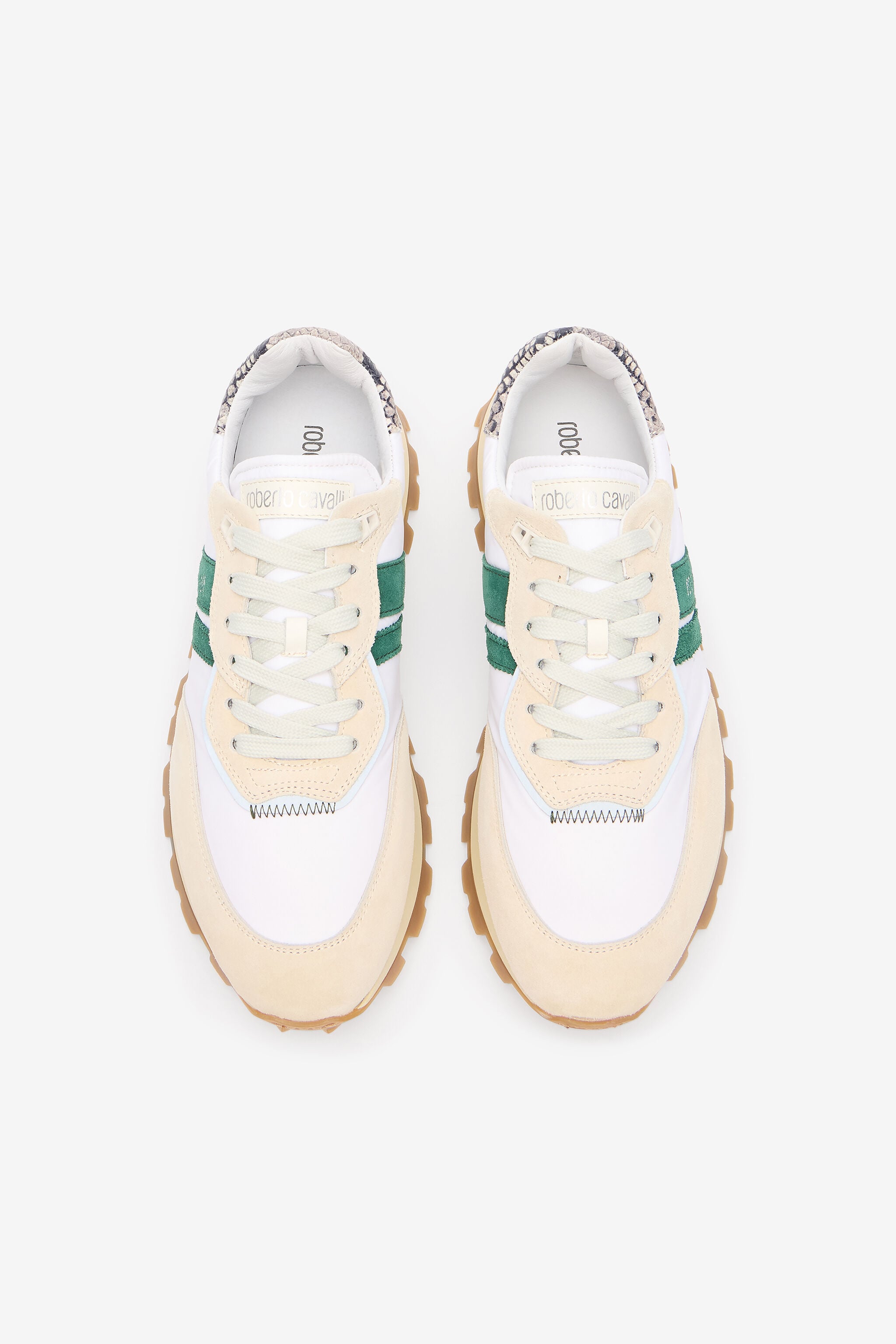 RC White Running Shoes With Snake-Print Detail RC White Running Shoes With Snake-Print Detail BIEGE/GREEN QOS00F-PZA81