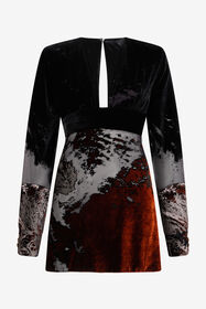 RC Black Mini Dress in Silk Viscose Velvet Devorè Lava Effect Black VWT132-VL066