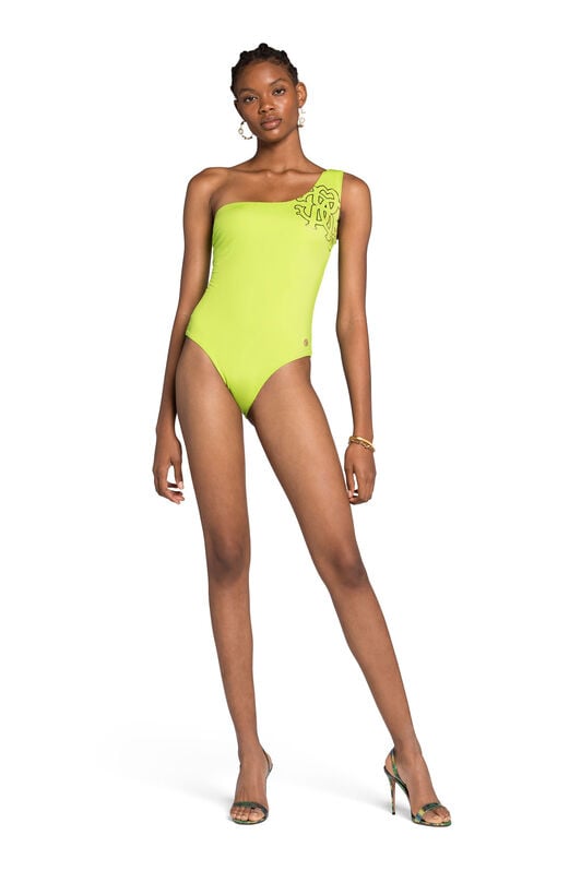 RC RC Monogram-Print One-Shoulder Swimsuit RC RC Monogram-Print One-Shoulder Swimsuit Light green KSW01X-LL002
