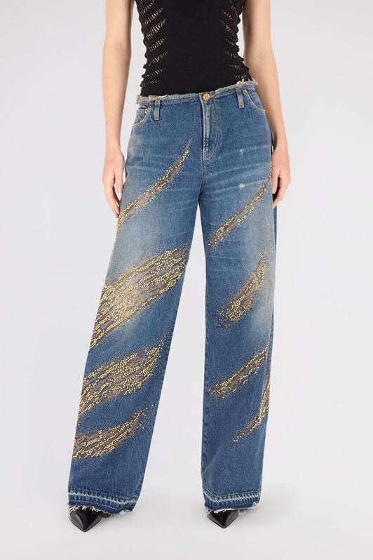 RC Jeans With Rhinestoned Zebra Pattern Blue UKJ225-VT007