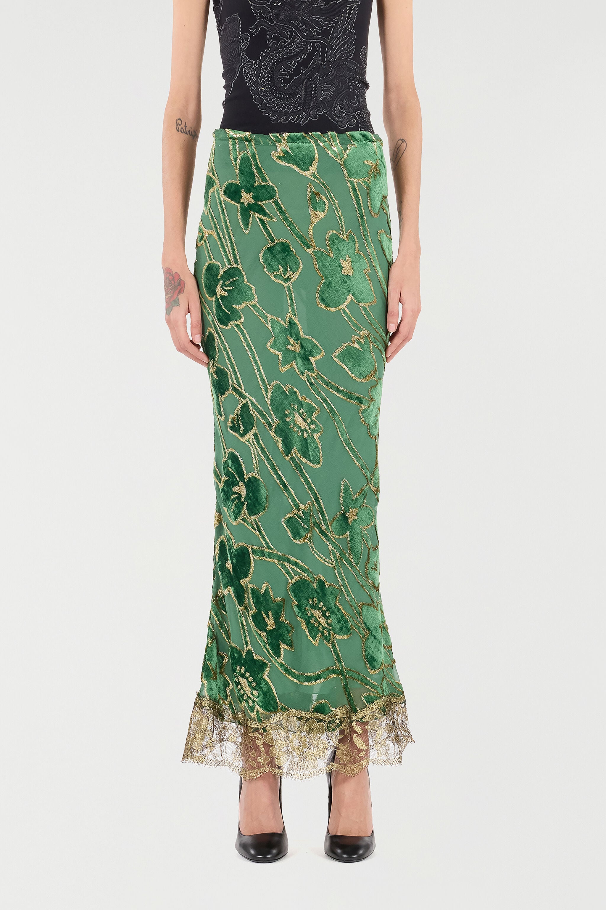 RC Long Silk-Blend Skirt RC Long Silk-Blend Skirt VERDE/ORO VKT303-FC007