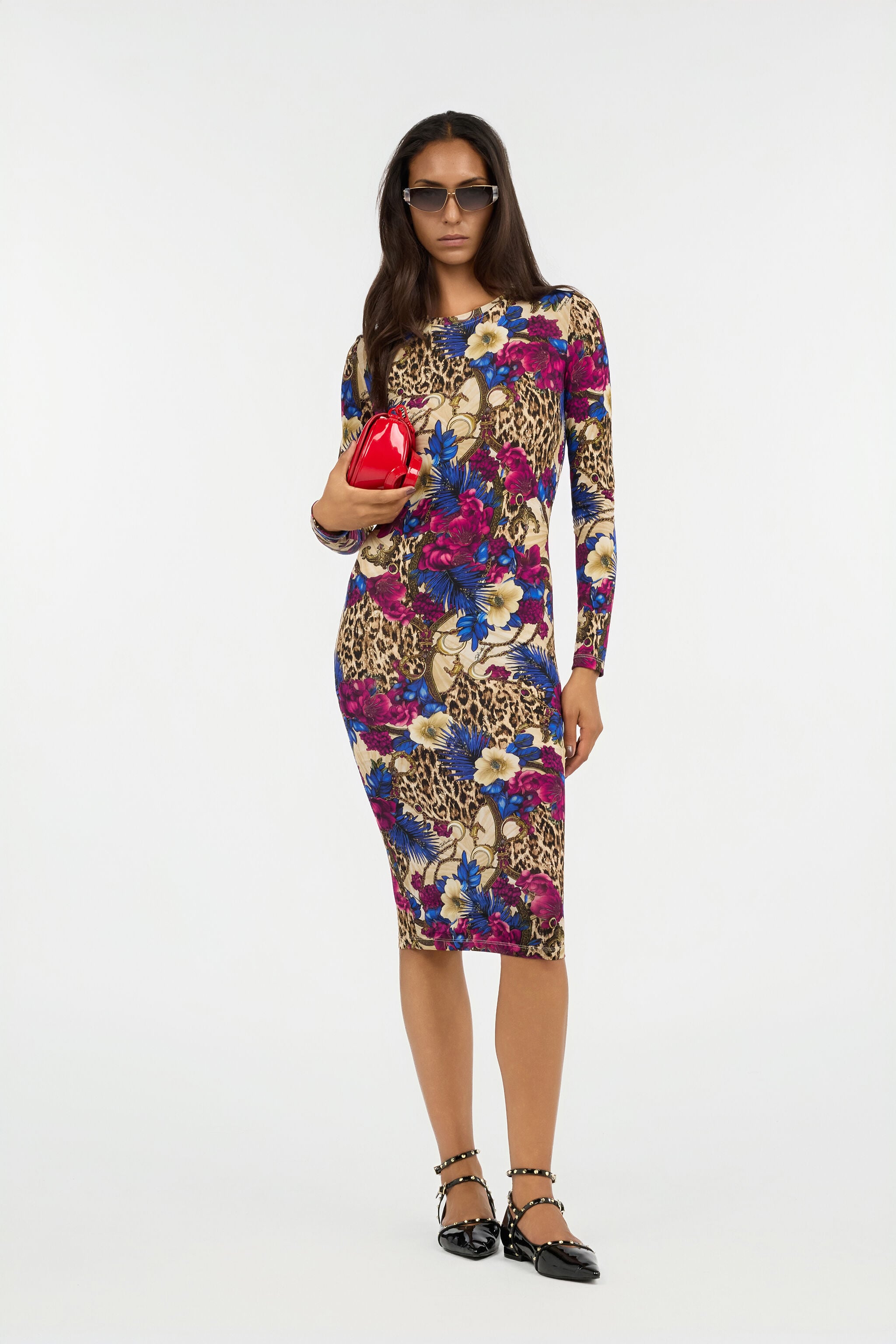JC Flower Leopard Print Midi Dress JC Flower Leopard Print Midi Dress 700 BEIGE + 343 CILI VFT292-VF442