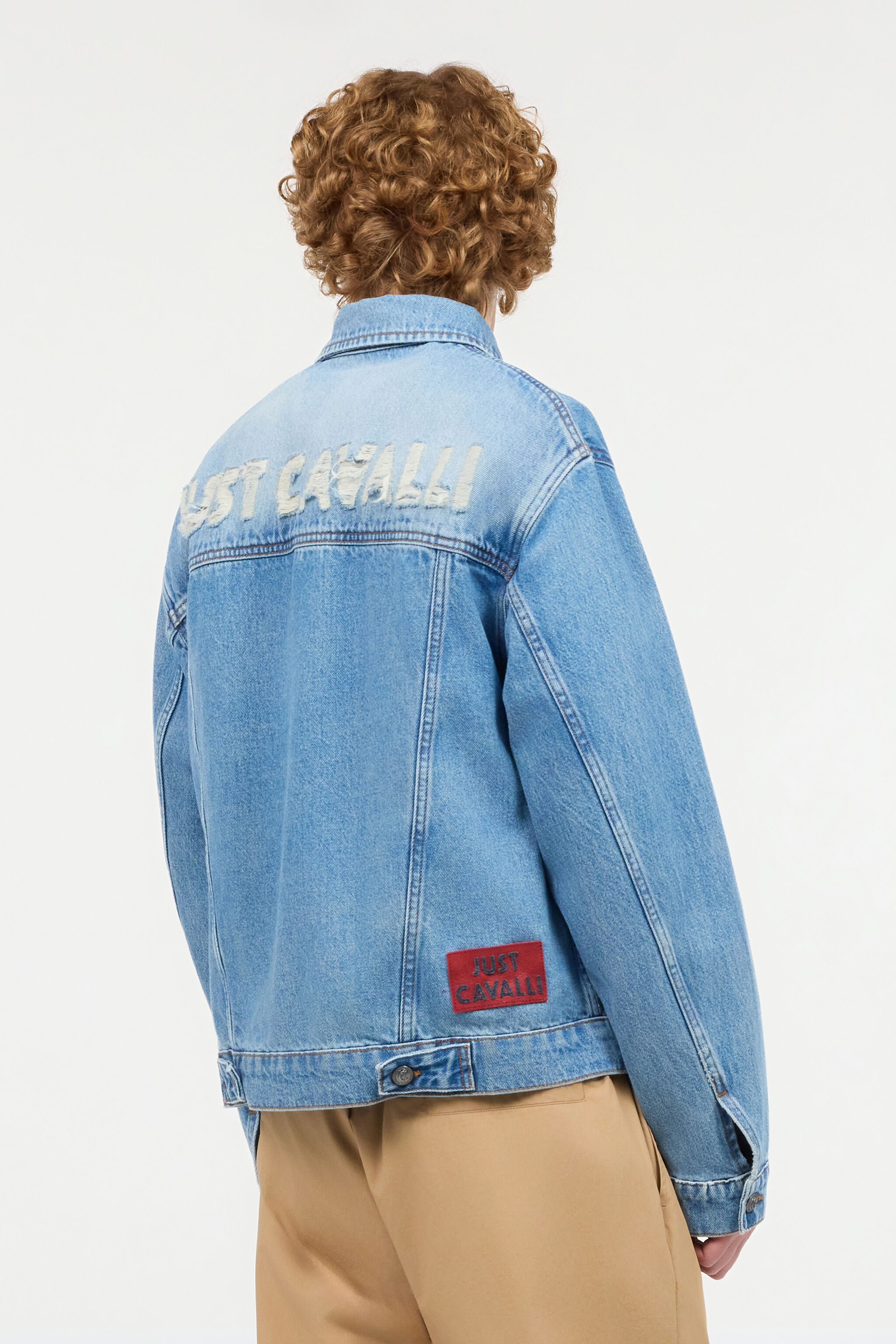 Denim Jacket With Lettering in Light blue for Men | Roberto Cavalli®