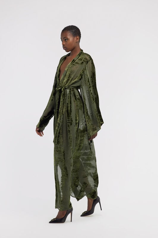 RC Dressing gown with devorè effect RC Dressing gown with devorè effect Dark green SKT504-VL041