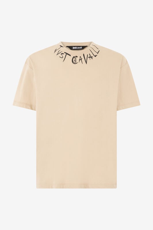 JC Distressed Crew-Neck T-Shirt With Logo JC Distressed Crew-Neck T-Shirt With Logo Light Brown UFT043-UF063