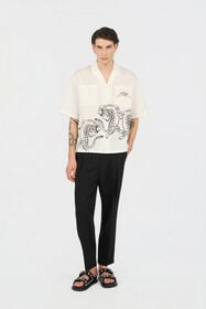 JC Elfenbeinfarbenes Hemd mit Tigern und Logo OFF WHITE WFM007-WF155