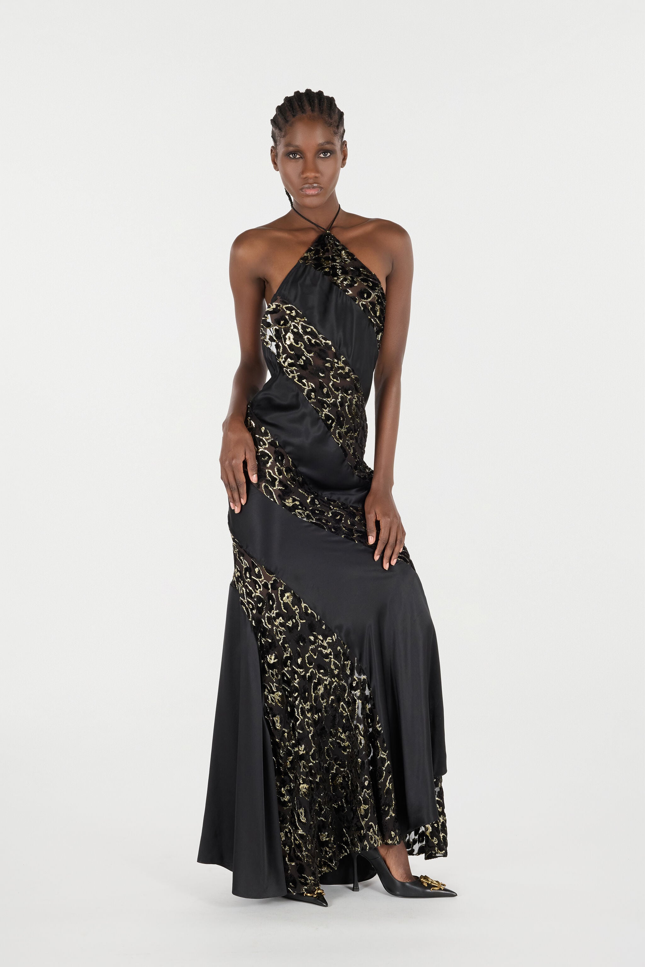 Long See-Through Dress With Leopard Print Pattern in NERO ORO for