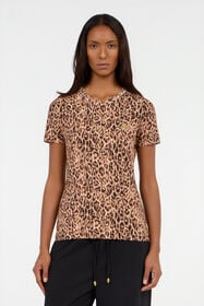JC Leopard Skin Print T-Shirt with Logo BEIGE VFT184-VF307