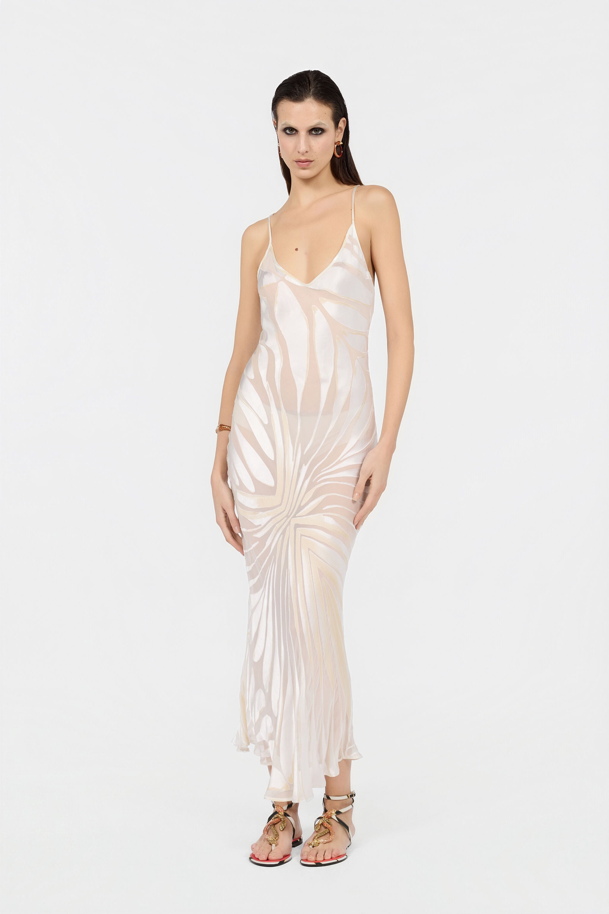 Slip Dress With Ray Devoré Print in WHITE for Women | Roberto Cavalli®