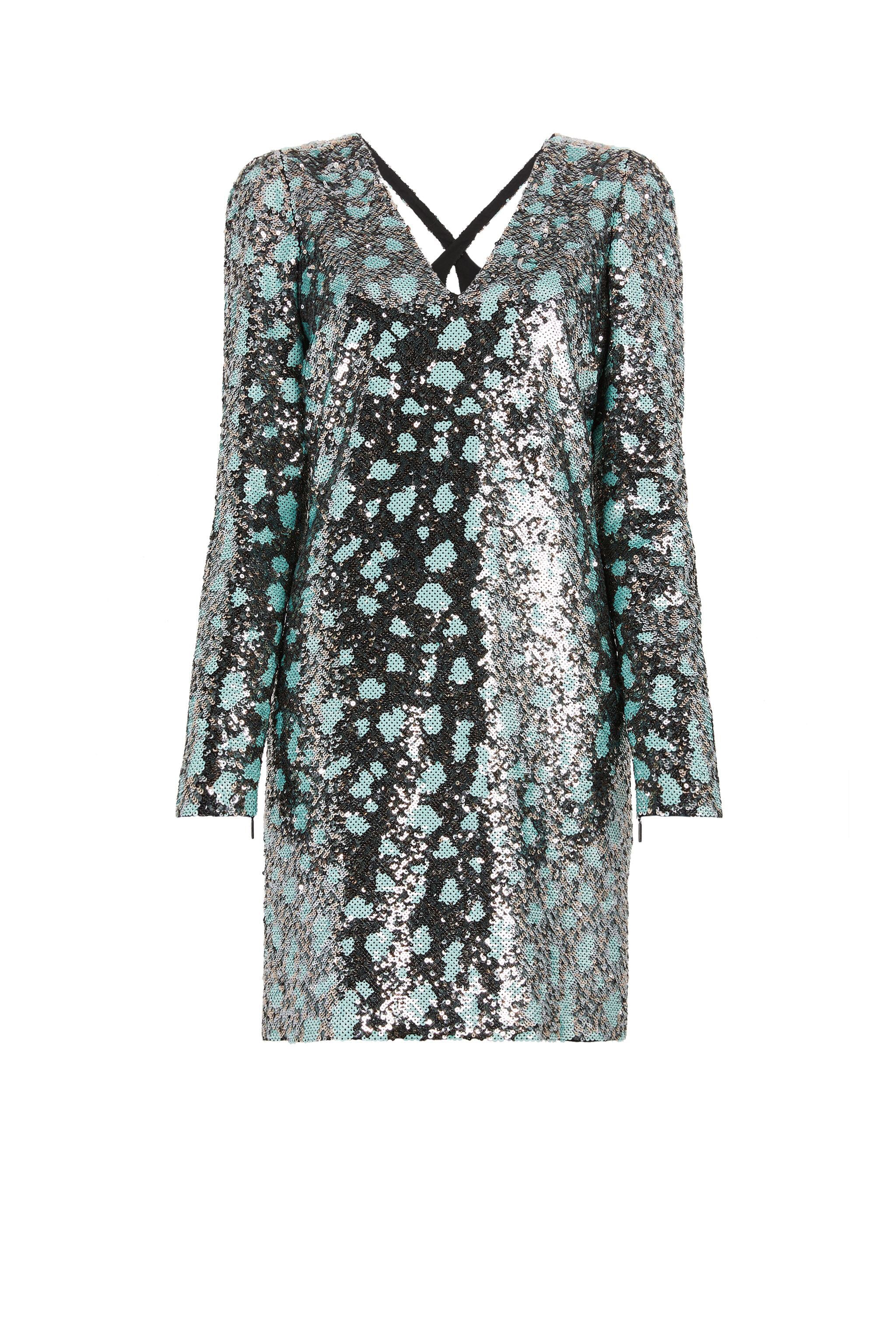 RC Leopard Sequin-Embellished Dress RC Leopard Sequin-Embellished Dress Hellblau/Schwarz GWR131-GG001