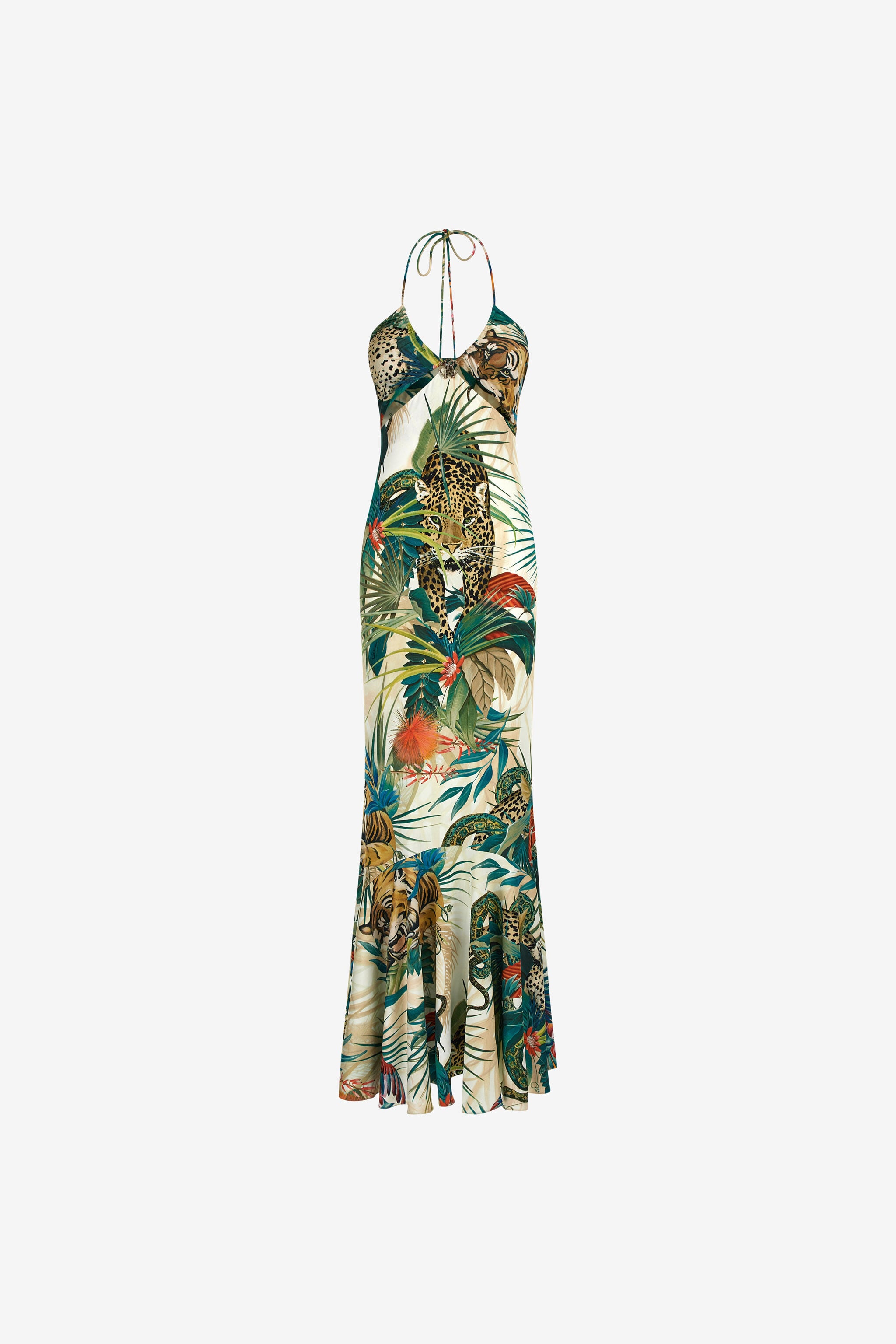 RC Jungle Print Maxi Dress Halter Neck RC Jungle Print Maxi Dress Halter Neck Green SKT125-JRI88