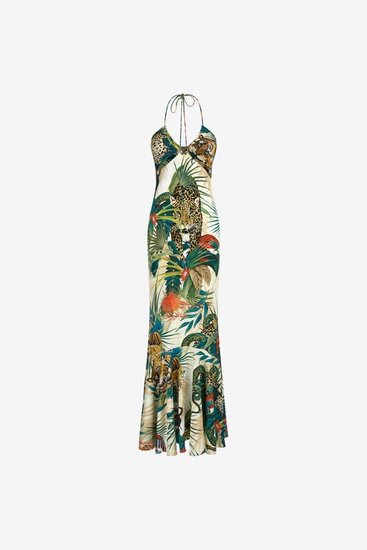 RC Jungle Print Maxi Dress Halter Neck RC Jungle Print Maxi Dress Halter Neck Green SKT125-JRI88