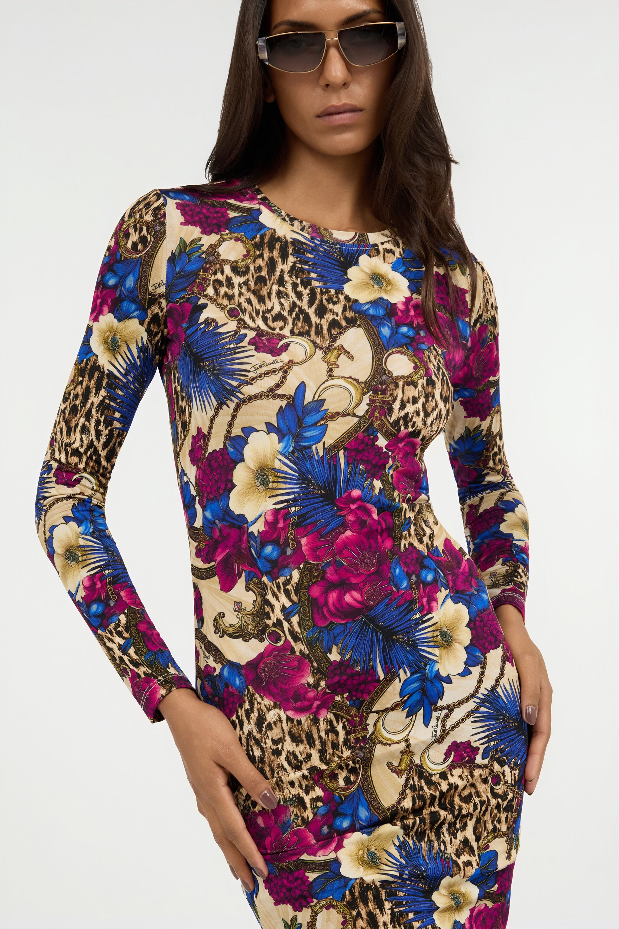 JC Flower Leopard Print Midi Dress JC Flower Leopard Print Midi Dress 700 BEIGE + 343 CILI VFT292-VF442