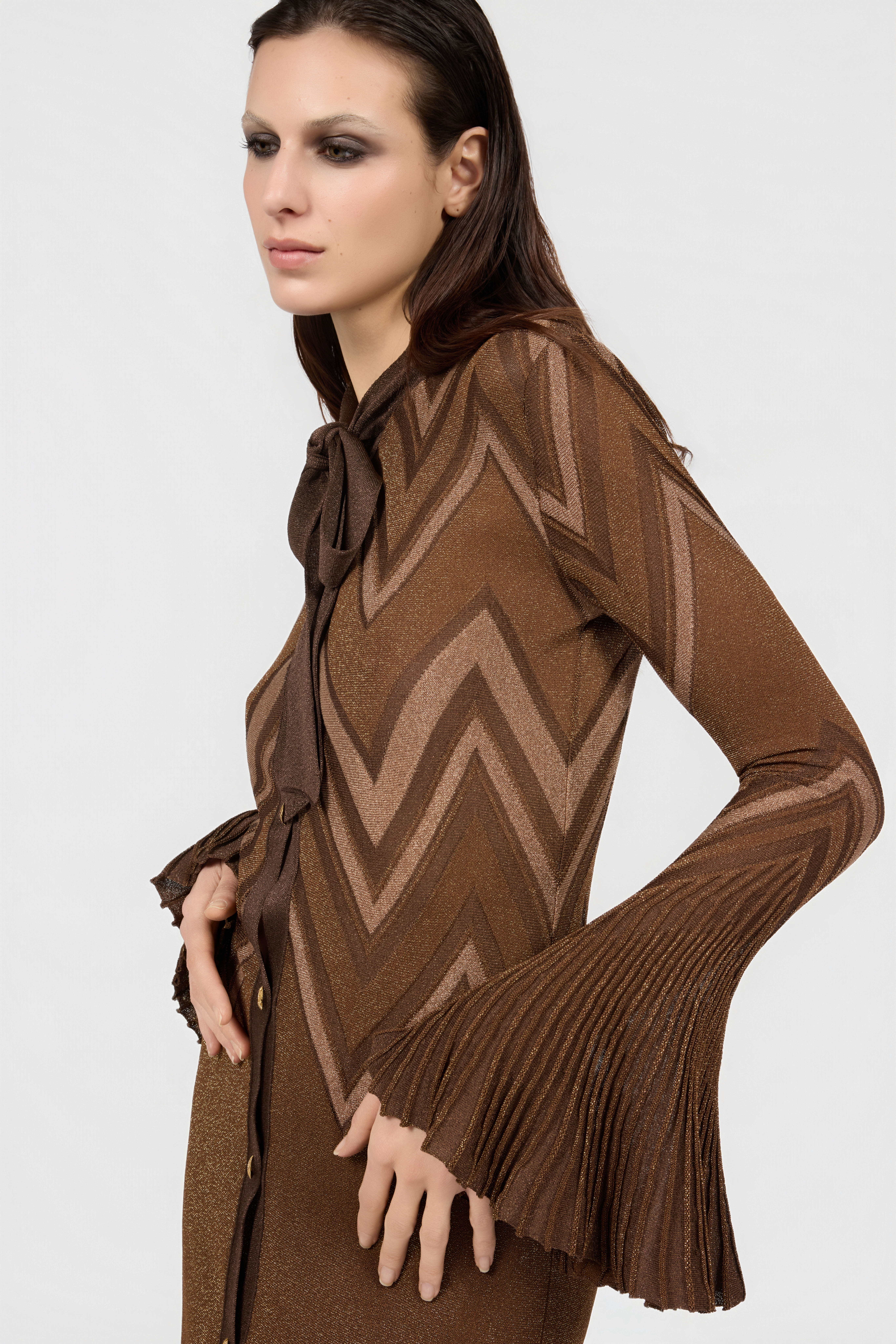 RC Langer Strickcardigan Mit Chevronmuster BROWN/PINK XQM908-MO007