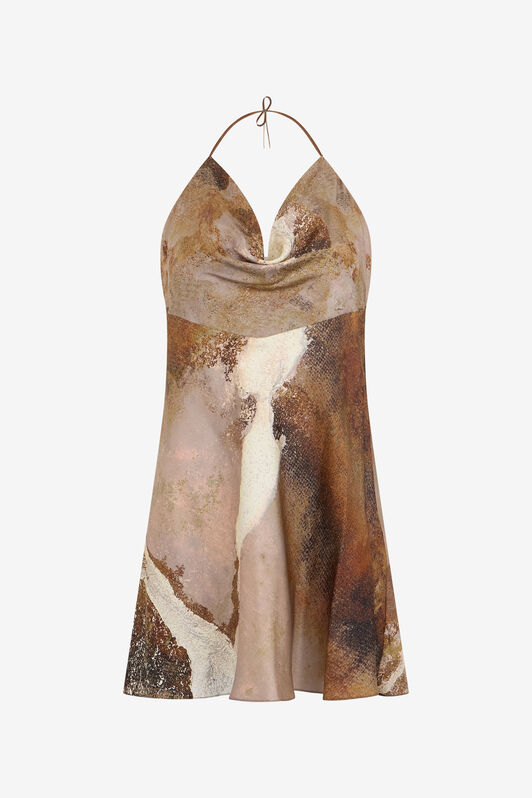 RC Beige mini dress in silk with marble print BEIGE VWT129-OZQ74