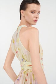 RC Chiffon Mini Dress with Miami Flowers Print GREEN/FUCHSIA WQT176-CKR32