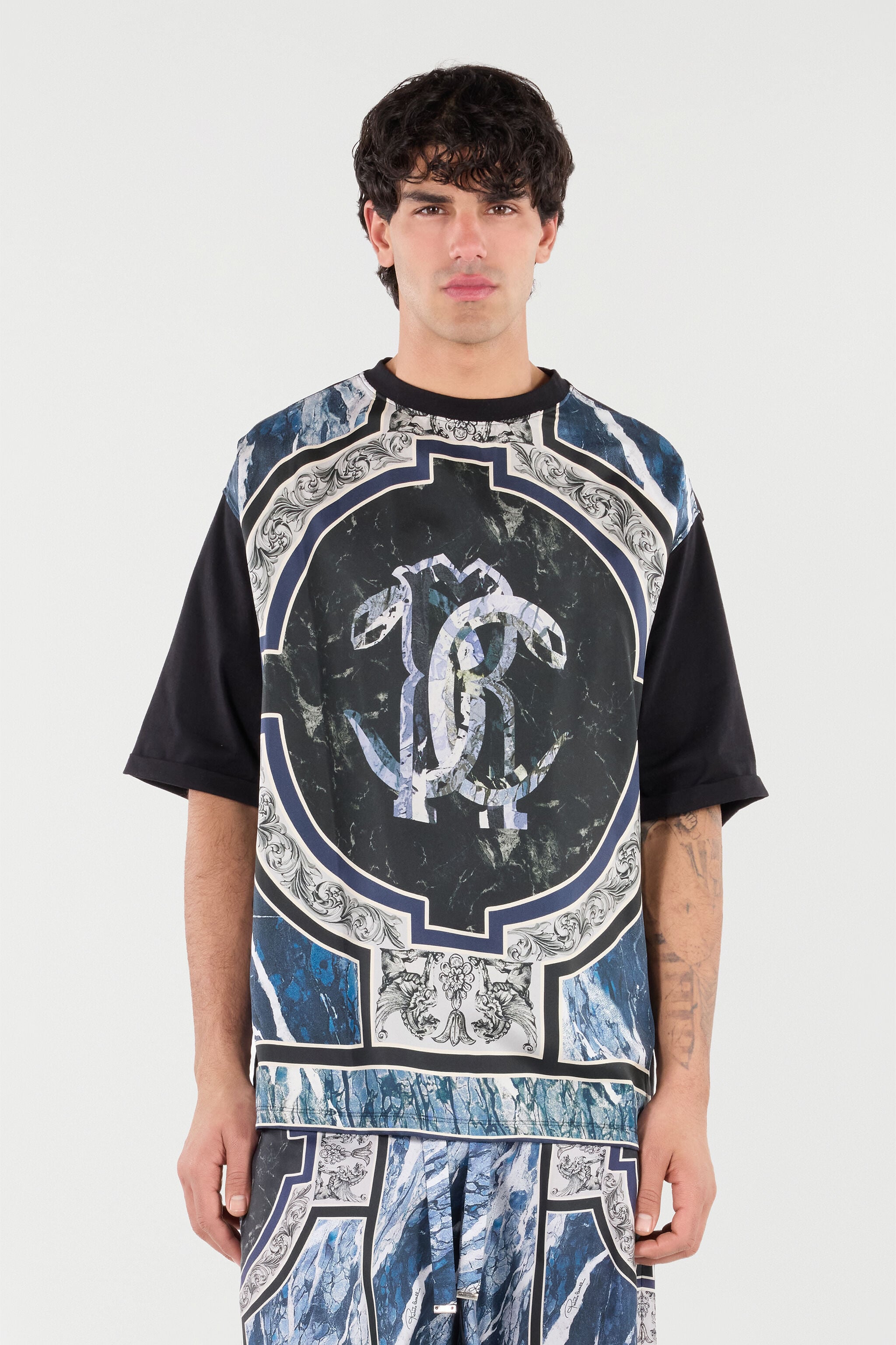 RC T-Shirt With Marble Print And Decorations RC T-Shirt With Marble Print And Decorations Dark blue URT62A-4QN85