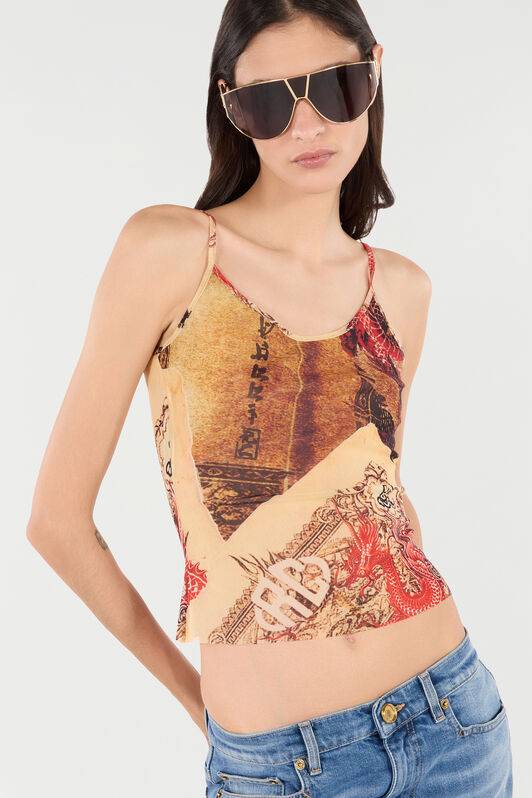 RC Top With Spaghetti Straps And All-Over Print NATURALE/ROSSO VQT60F-TLQ00