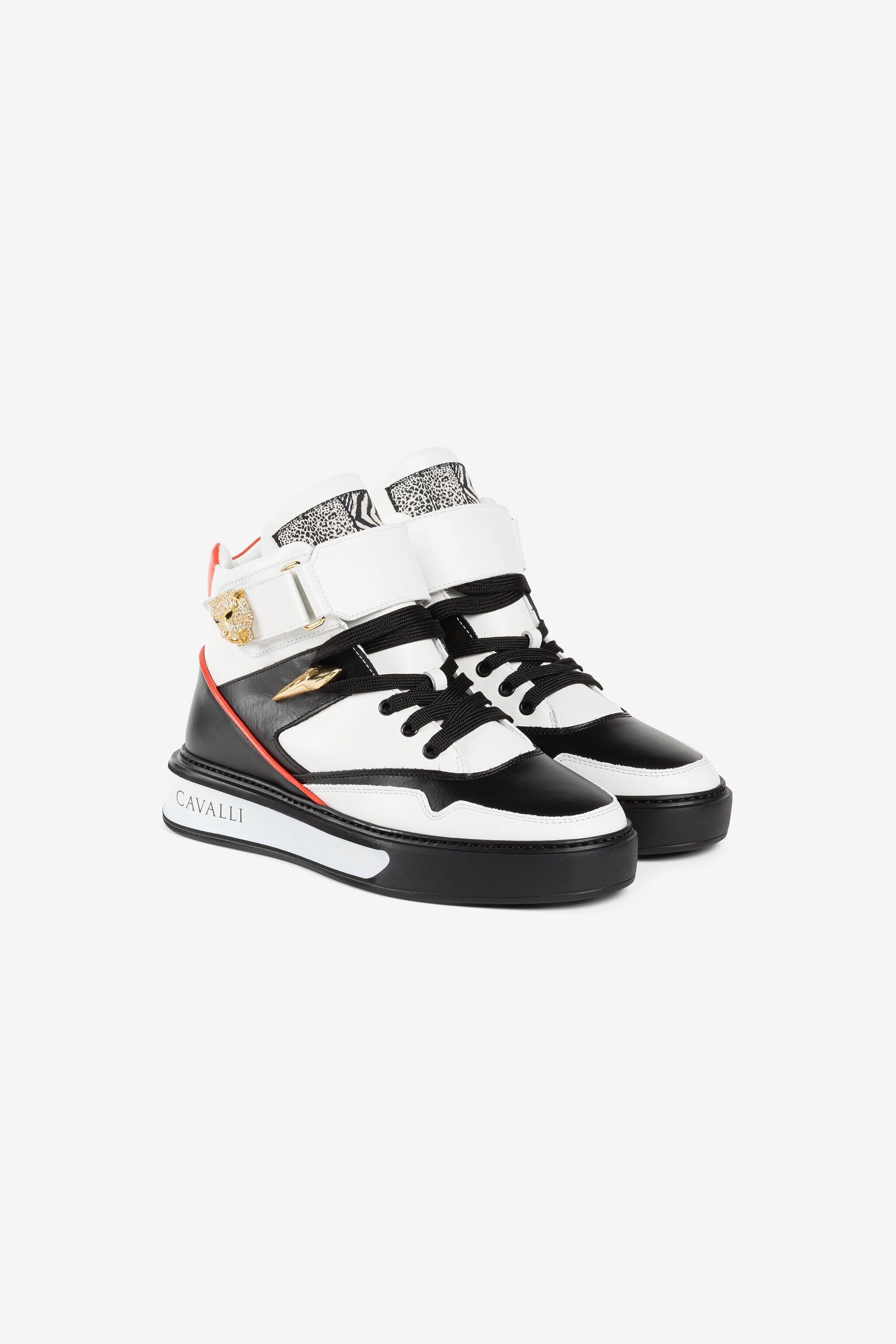 RC Hi-Top Sneakers mit kristallverziertem Pantherkopf RC Hi-Top Sneakers mit kristallverziertem Pantherkopf Weiß/Schwarz PQS003-PZ590