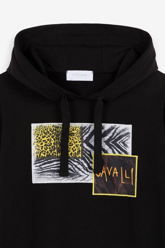 JU Animalier Patchwork-Print Appliqué Hoodie JU Animalier Patchwork-Print Appliqué Hoodie Black OJT909-ISA2J