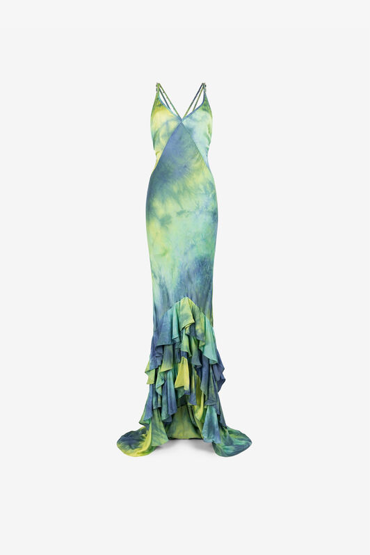 RC Tie-dye print ruffle-hem maxi dress RC Tie-dye print ruffle-hem maxi dress Light green/Light blue QKR122-RK007