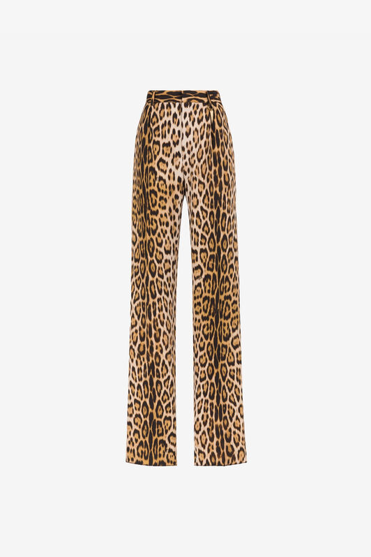 RC Leopard-print straight-leg trousers Light Brown QKT220-7OF53