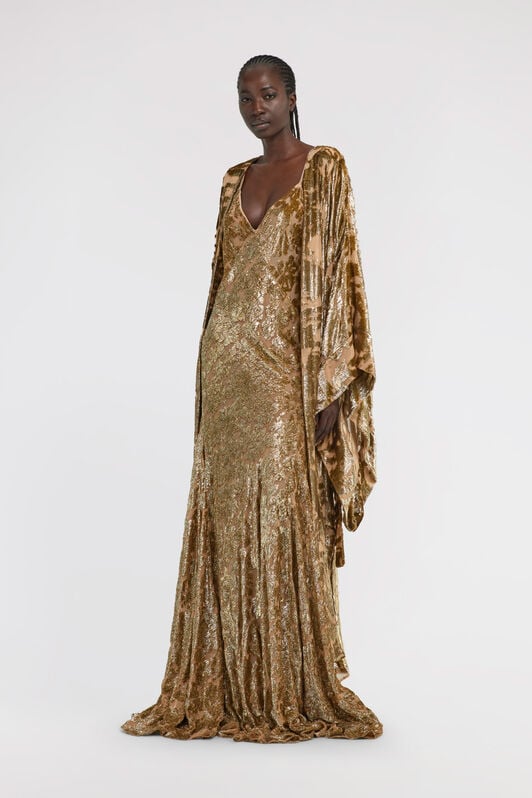 RC Long Velvet Devore Gown RC Long Velvet Devore Gown Gold TKT510-FY036