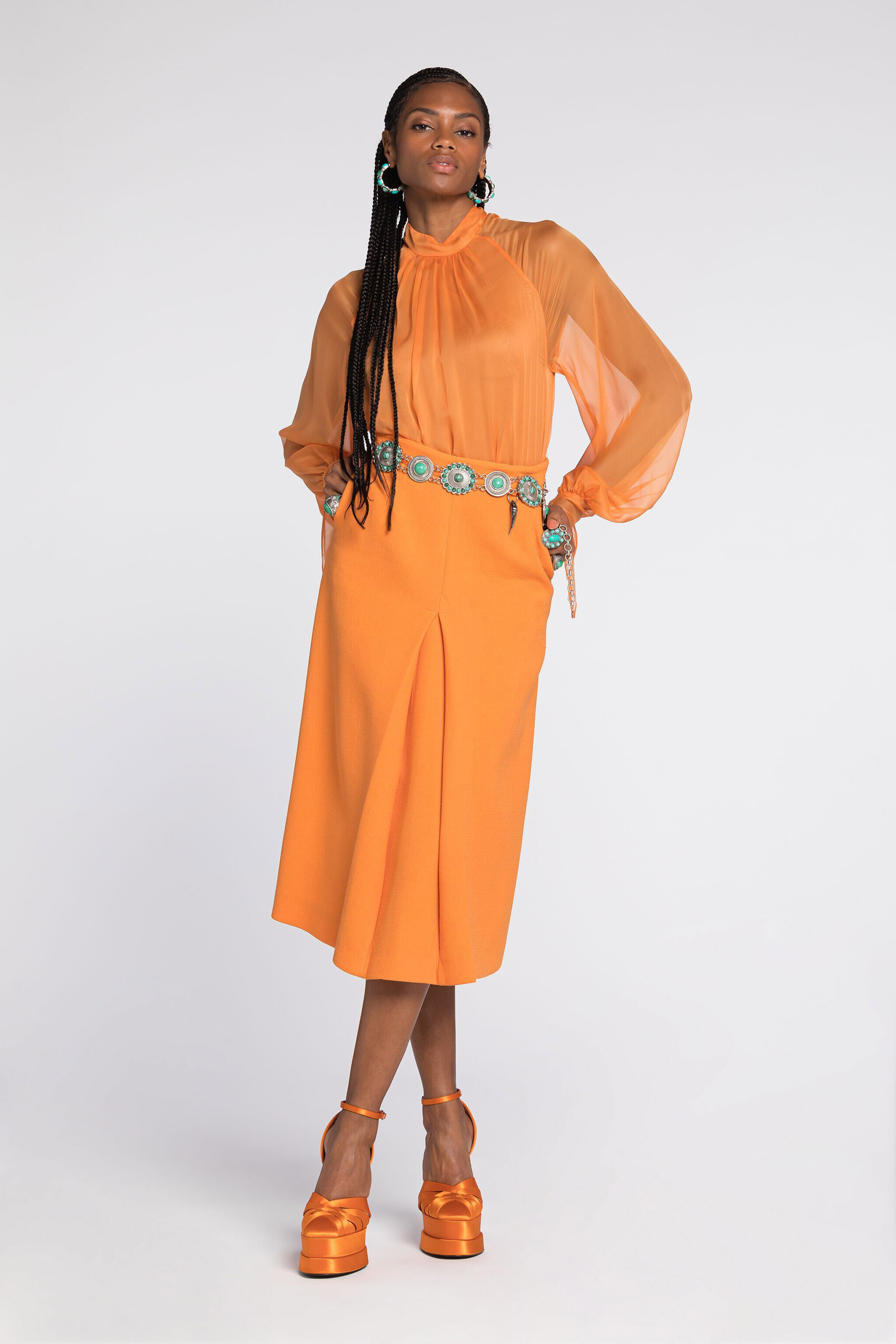 RC Blouse en soie semi-transparente Orange RKT700-XV005