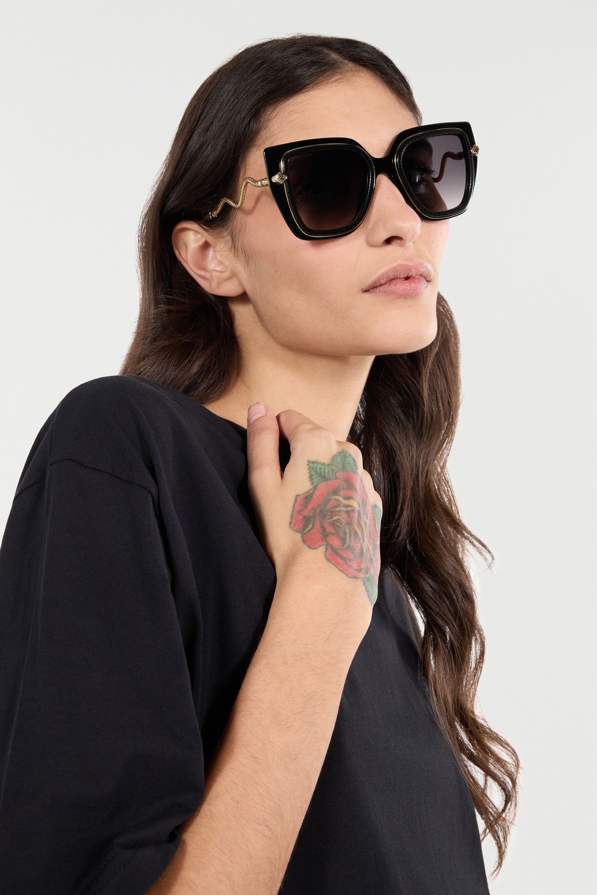 RC Wide and feminine front sunglasses with double ring decoration RC Wide and feminine front sunglasses with double ring decoration Black UALD06-ID201