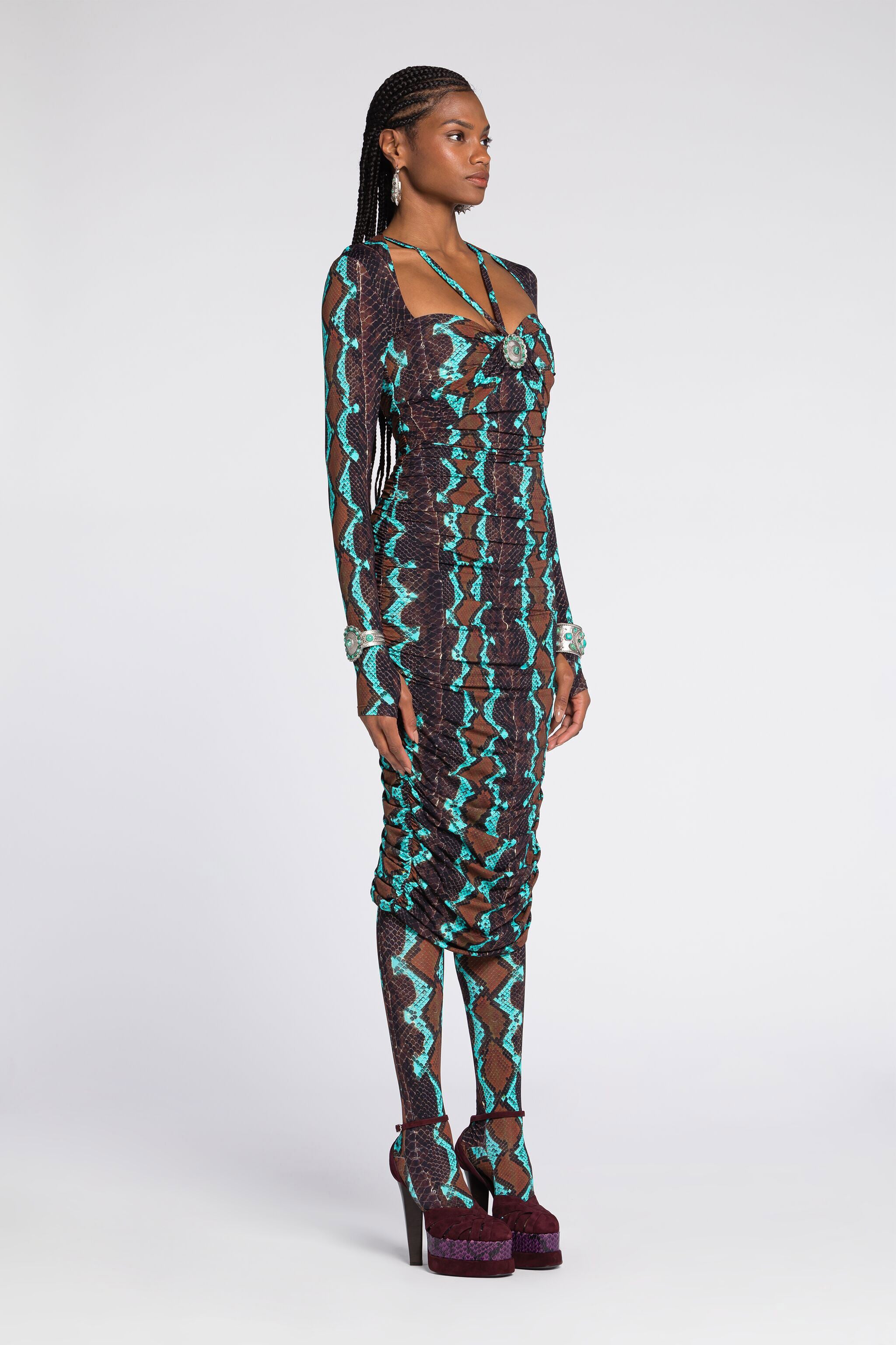 RC Snakeskin-Print Midi Dress RC Snakeskin-Print Midi Dress Dark brown/Light blue RKT171-LNH22