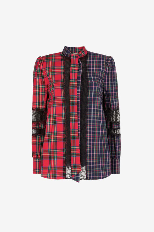 RC Tartan-Print Tie-Neck Top RC Tartan-Print Tie-Neck Top RED PKT706-CH046