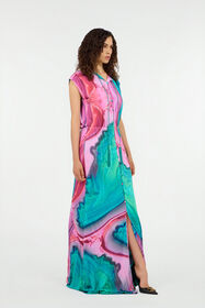 RC Vestido largo camisero con estampado marmoleado multicolor VERDE/ROSA VWT194-JRR79