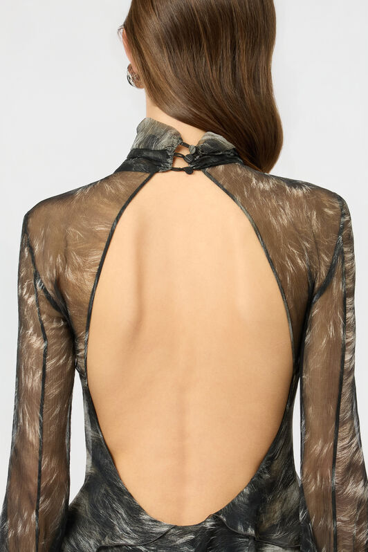 RC Mini Dress in Silk with Fur Print BLACK/BEIGE XWT101-CKT79